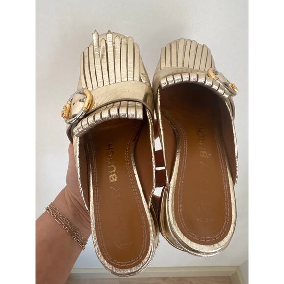 Tory Burch Multilogo Kiltie Fringe Metallic Gold Loafer Mule - US 5M - Picture 5 of 7